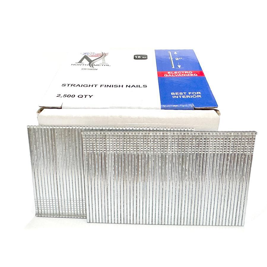 2" Straight Finish Nails (16 GA) Electro Galvanized – Box of 2,500