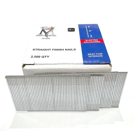 2" Straight Finish Nails (16 GA) Electro Galvanized – Box of 2,500