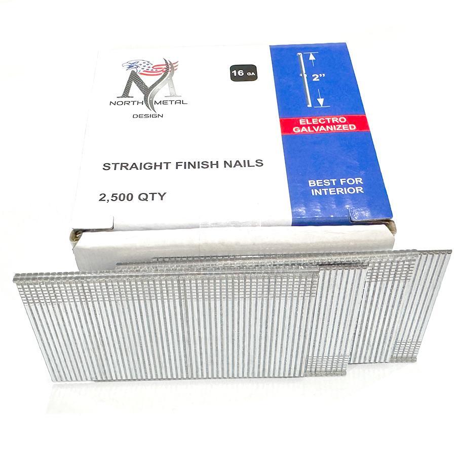 2" Straight Finish Nails (16 GA) Electro Galvanized – Box of 2,500