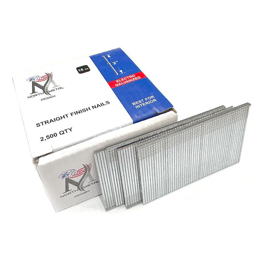 2" Straight Finish Nails (16 GA) Electro Galvanized – Box of 2,500
