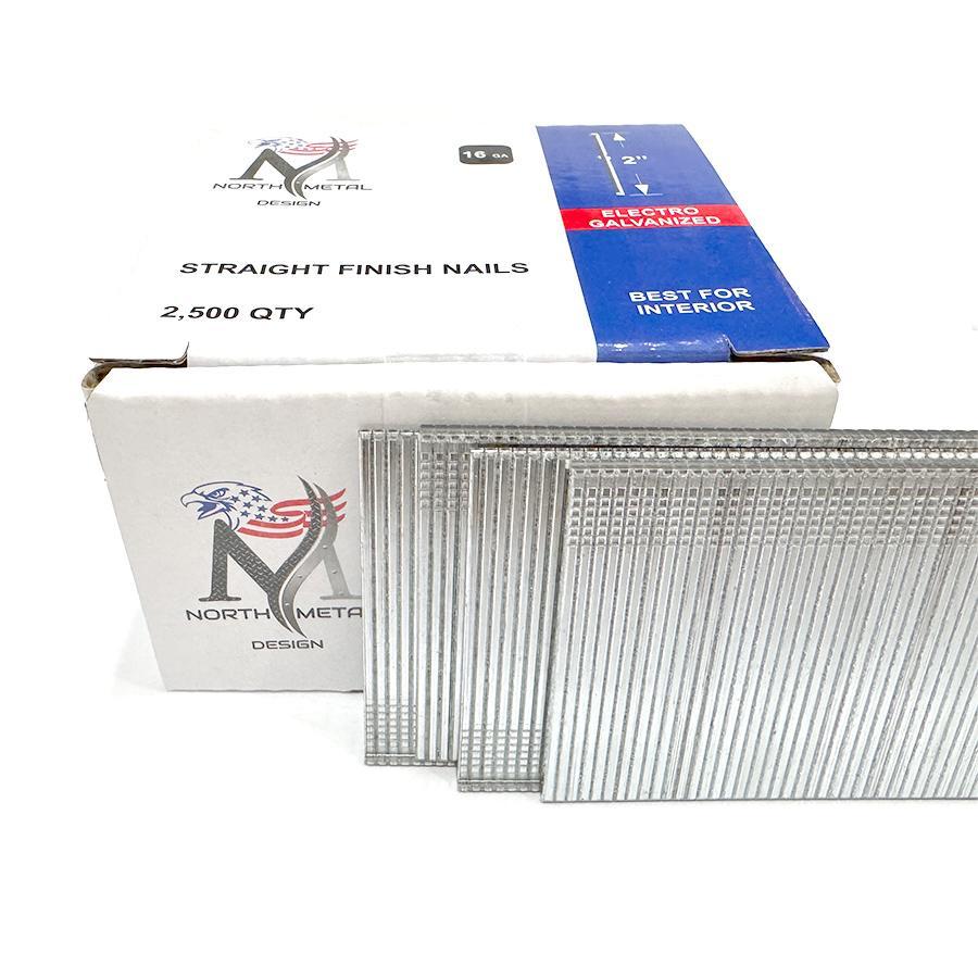 2" Straight Finish Nails (16 GA) Electro Galvanized – Box of 2,500