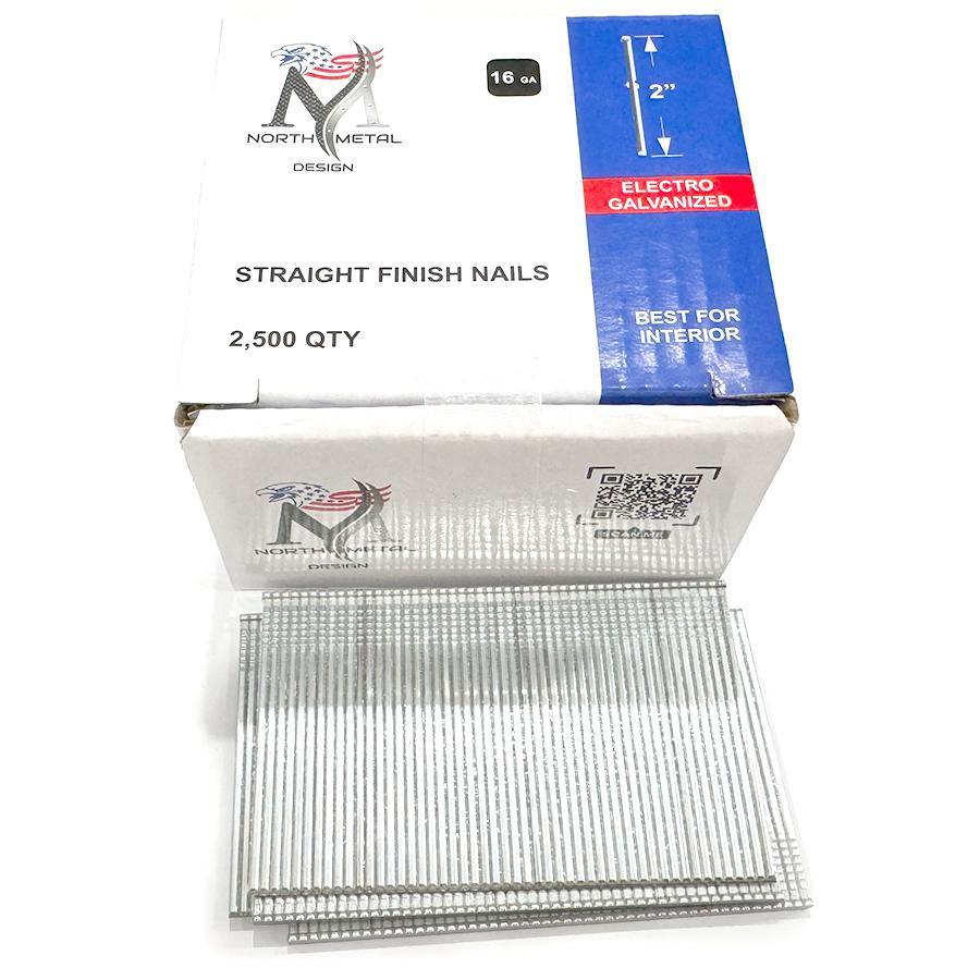 2" Straight Finish Nails (16 GA) Electro Galvanized – Box of 2,500