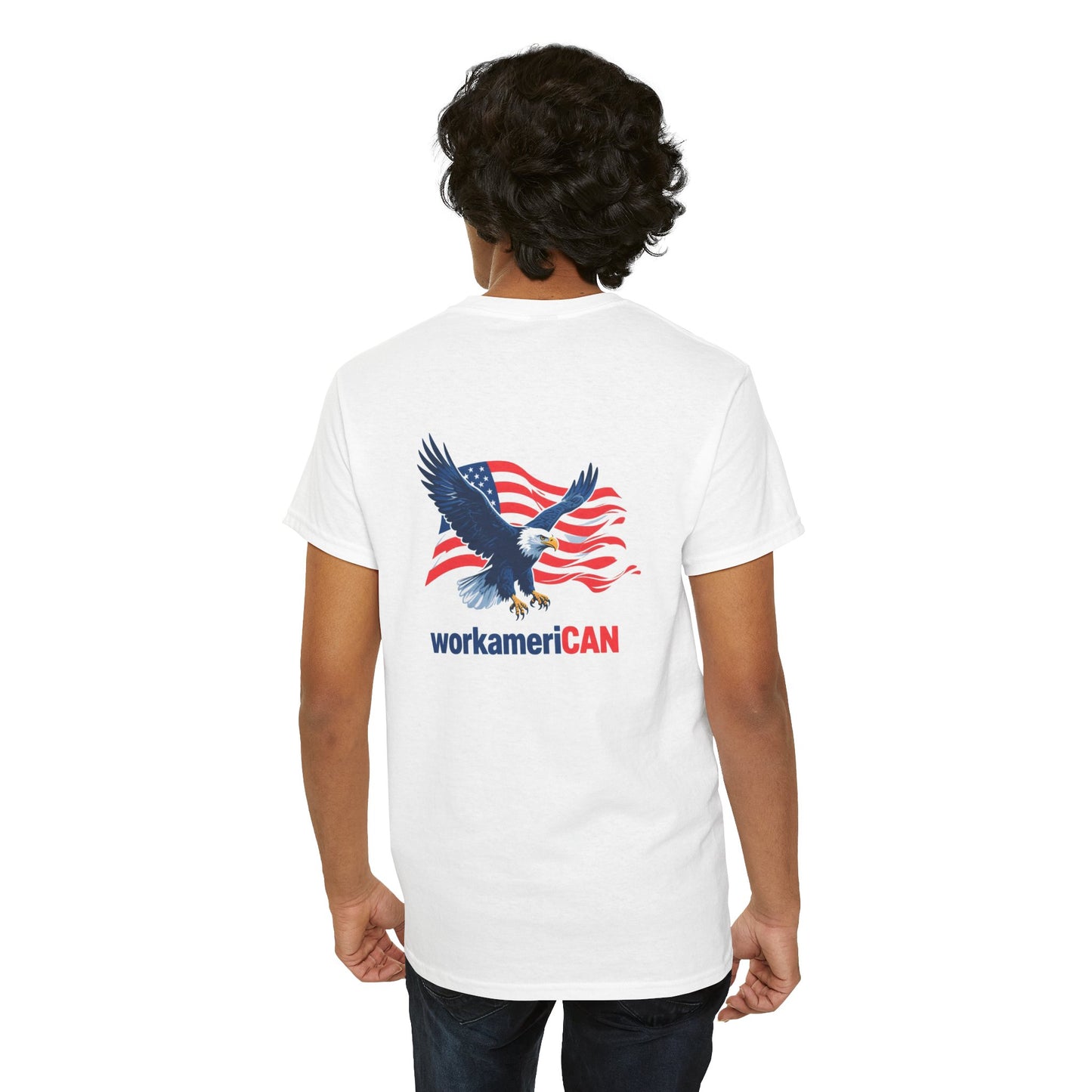 NOE “workameriCAN” Unisex T-Shirt – Exclusive Patriotic Eagle & Flag Design by North Metal Design