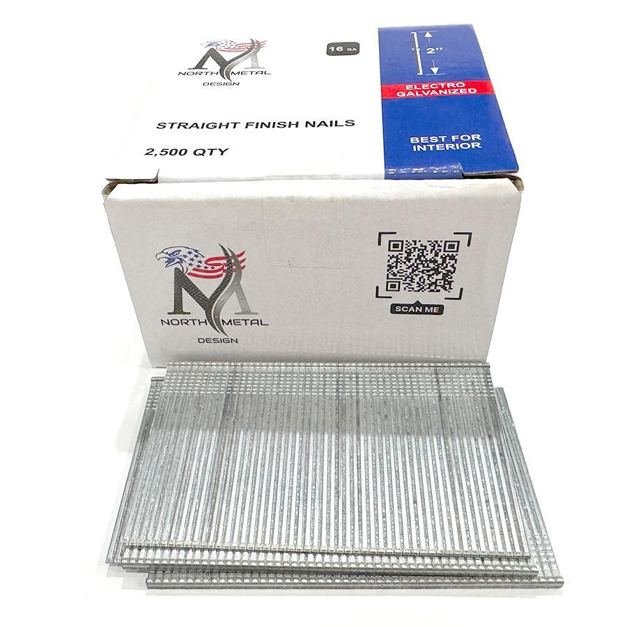 2" Straight Finish Nails (16 GA) Electro Galvanized – Box of 2,500