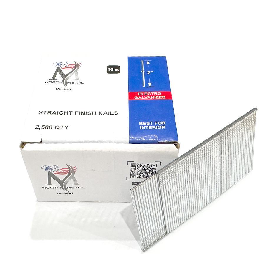 2" Straight Finish Nails (16 GA) Electro Galvanized – Box of 2,500