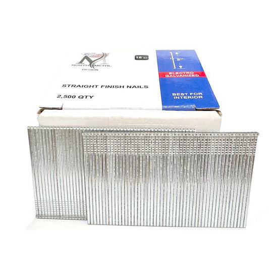 2" Straight Finish Nails (16 GA) Electro Galvanized – Box of 2,500
