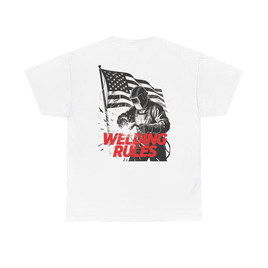 NOE “Welding Rules” Unisex Softstyle T-Shirt – Exclusive North Metal Design | Patriotic Welder Graphic Tee for Tradespeople